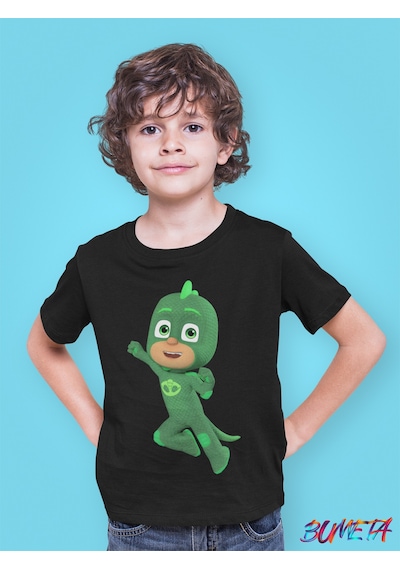 Bumeta Pijimaske Piji Maske Gekko Karakter Characters Çocuk Tişört T-shirt Siyah