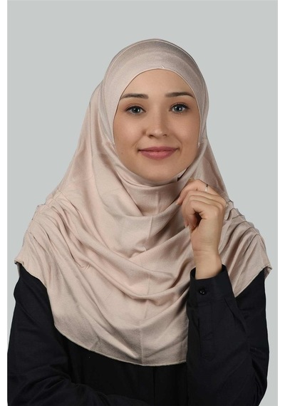 Altobeh Hazır Türban Büzgülü Pileli Pratik Eşarp Tesettür Hijab - Namaz Örtüsü - Bej
