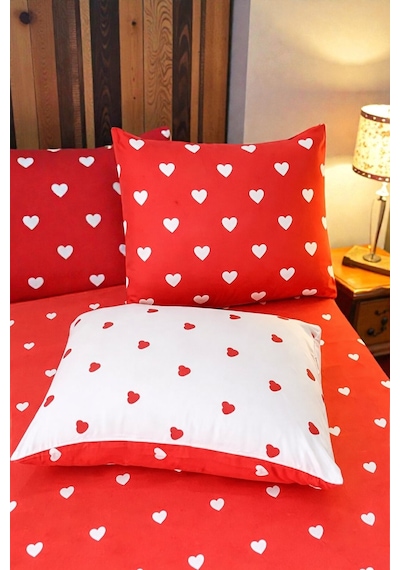 Çift Kişilik Kalp Desenli Nevresim Seti 200 X 220 Cm Sevgililer Günü  Günlük Kullanım Kırmızı-beyaz