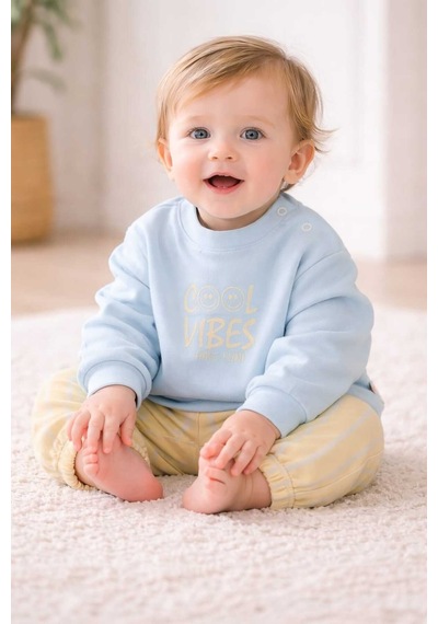 Oversize Bebek Takım 6-18 Ay %100 Pamuk Mavi