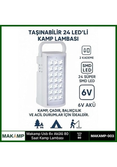 Znv Zenvia Mey İthalat Usv 6v Akülü 80 Saat Kamp Lambası Işıldak Znv2025 Cmn