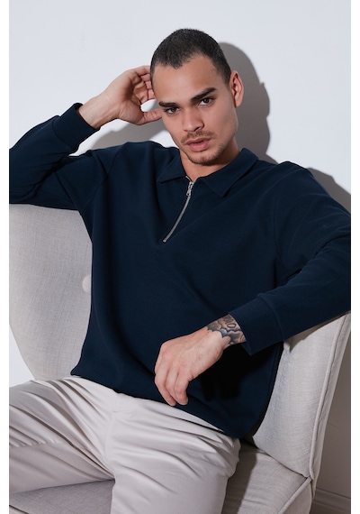 Buratti Pamuklu Regular Fit Yarım Fermuarlı Polo Yaka Erkek Sweat 5905805 Indigo Buratti Pamuklu Regular Fit Yarım Fermuarlı Polo Yaka Erkek Sweat 5905805 Indigo
