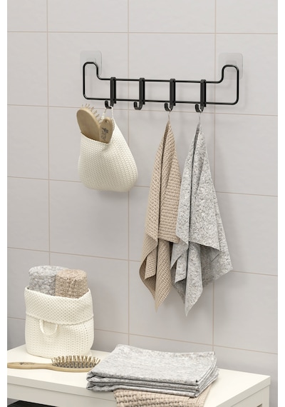Zabata Yapışkanlı Banyo Askısı Siyah Metal Askılık Duvar Askı Organizer Banyo Düzenleyici Siyah