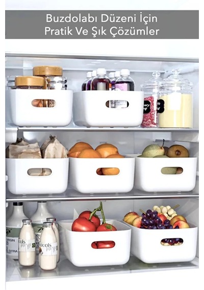 4 Adet Eco+ 3.5 Lt Dolap Içi, Buzdolabı Düzenleyici, Banyo, Mutfak Organizer Beyaz 24cm16cm11cm Plas Diğer