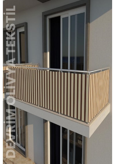 Devrim Olivya Tekstil Kahve-krem Renk Dört Tarafı Bağcıklı Balkon Demiri Perdesi Kahverengi - Krem