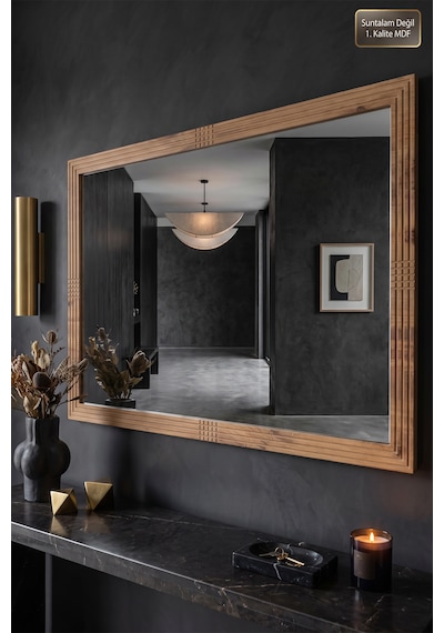 Antik Ahşap Yatay Dekoratif Ayna Dresuar Boy Koridor Konsol Aynası Banyo Oda Lavabo Wc Mutfak Makyaj Aynası 76x54 Cm Yt-02 Atlantik Çam