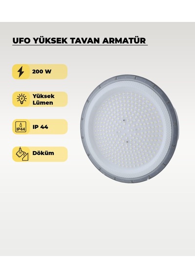 Yüksek Tavan Ufo Armatür 200w - 4000k Günışığı Gri