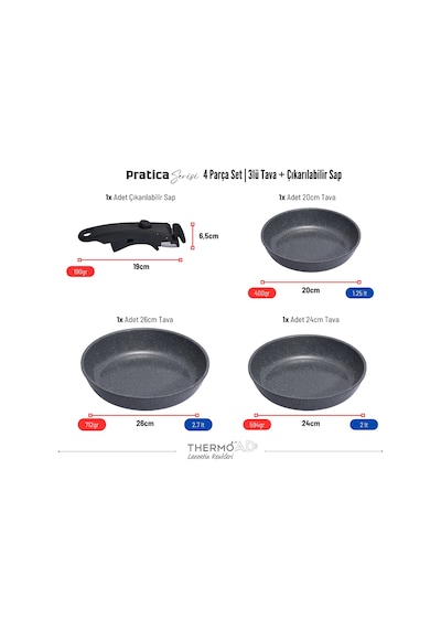 Thermoad Pratica Serisi 4 Parça Tava Set Gri Gri