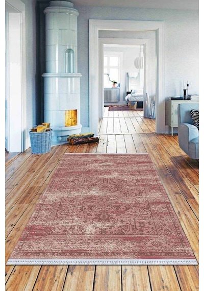 Pembe Vintage Dokuma Pamuk Tabanlı Kaymaz Kilim Klm233n11