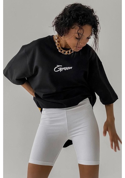 Siyah Baskılı Oversize Tişört Mg1491