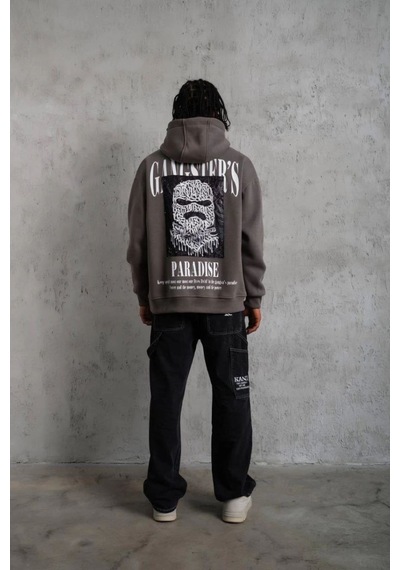 Mbb E-ticaret Erkek 3 İplik Pamuklu Baskılı Kapüşonlu Cepli Sweatshirt Hoodie - Gri