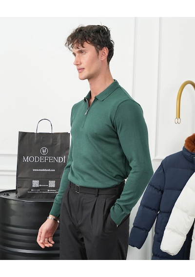Modefendi Pamuk Likra Slim Fit Kalıp Yaka Fermuar Detaylı Triko Kazak Petrol Yeşili Modefendi Pamuk Likra Slim Fit Kalıp Yaka Fermuar Detaylı Triko Kazak Petrol Yeşili
