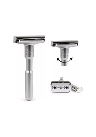 Valkyrie Metal Ayarlanabilir Manuel Geleneksel Tıraş Aleti Makinası 5 Jilet 6 Kademe Gümüş