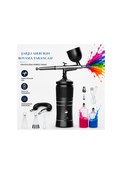 Şarjlı Airbrush Boya Tabancası Seti Kompresörlü Tırnak Sanatı, Hobi Boyama, Pasta Süs, Nemlendirici - 896855164