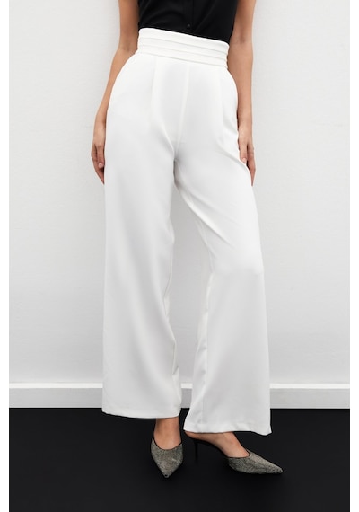 Sateen Bel Detaylı Cepli Pantolon - Ekru