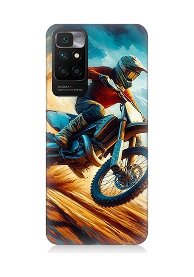Xiaomi Redmi 10 Uyumlu Alevler Arasında Motosiklet Sıçrayışı Desenli Silikon Kılıf Çok Renkli