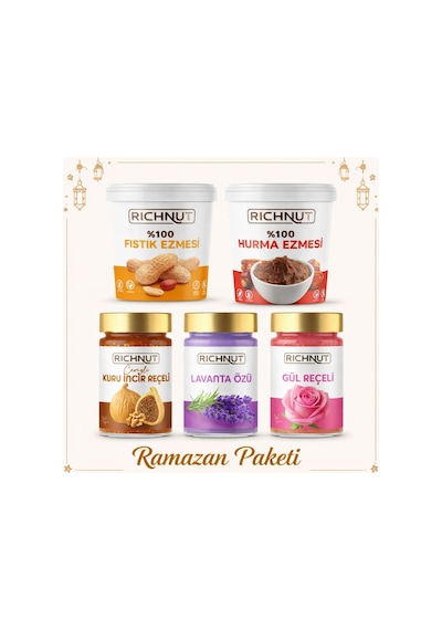 Ramazan Paketi 1 Kg Fıstık Ezmesi, 1 Kg Hurma Ezmesi, Lavanta Özü, Gül Reçeli Ve İncir Reçeli