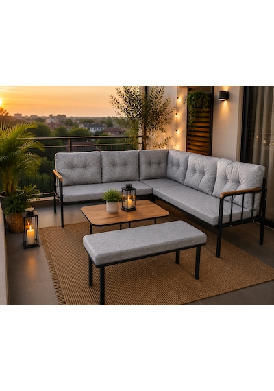 Riva Metal Bahçe Balkon Köşe Takımı Siyah Boyalı İskelet Keten Kumaş Süngerli 180x120 Cm Açık Gri Riva Metal Bahçe Balkon Köşe Takımı Siyah Boyalı İskelet Keten Kumaş Süngerli 180x120 Cm Açık Gri