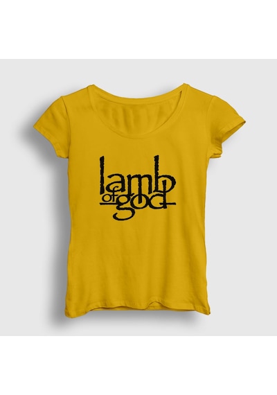 Presmono Kadın Logo Lamb Of God T-shirt Sarı