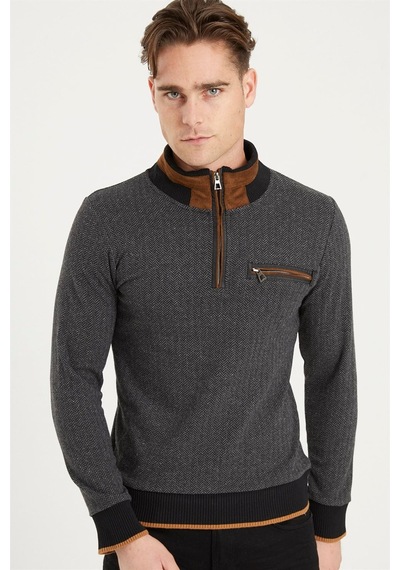 1039 Dewberry Erkek Sweatshırt-desenli Gri