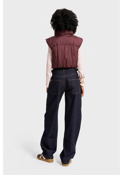 it's basic Kadın İndigo Renk Lotus 7w5-50 Baggy Fit İç Boy 83cm Kemer Detaylı %100 Koton Denim Jean