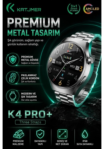 Spor Modlu Bildirim Özellikli Akıllı Saat Metal Kordonlu Üç Kayışlı Günlük Kullanım Seti