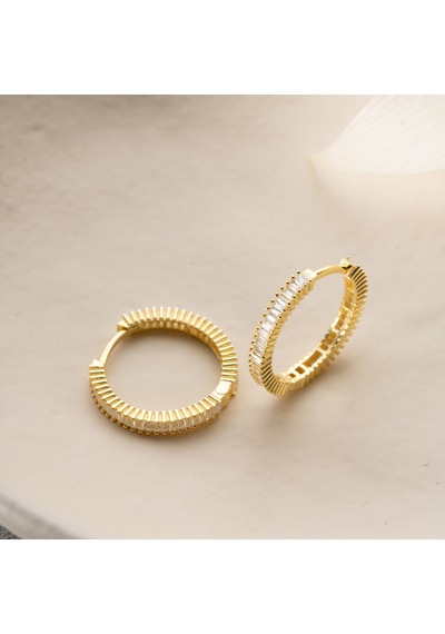 925 Ayar Gümüş Baget Taşlı Halka Küpe Gold