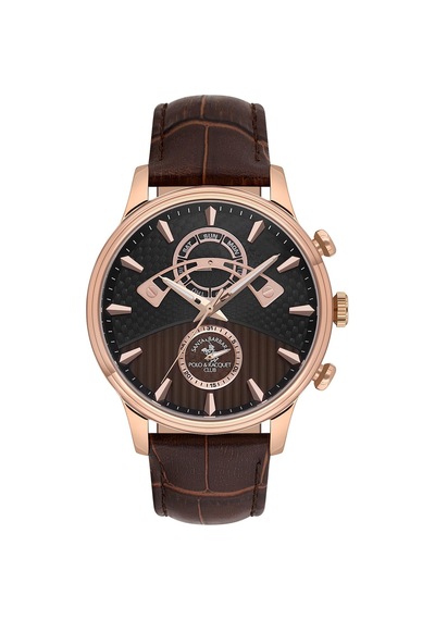Santa Barbara Polo & Racquet Club Kahverengi Deri Kordon Rose Gold Kasa Spor Erkek Kol Saati Sb.1.10593-4