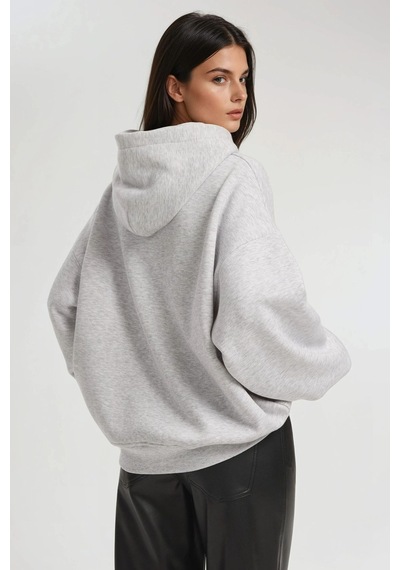 Hiccup Oversize Baskılı Kapüşonlu Sweatshirt Gri