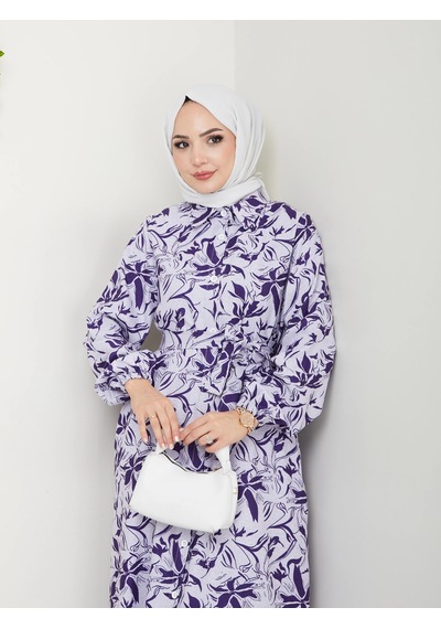 Nevayla Moda Yeni Sezon Mor Elbise / E0132 Mor