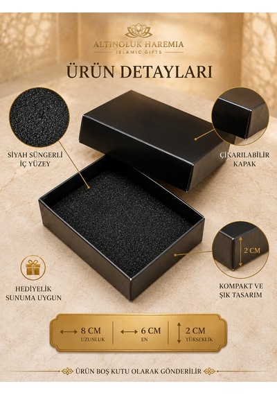 8x6x2 Cm Özel Kutu Siyah Süngerli Hediyelik Premium Sunum Kutusu