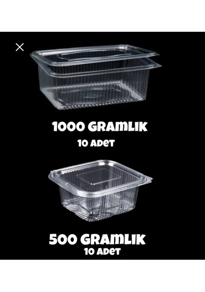 Plastik Sızdırmaz Kap 500 Gr - 1000 Gr Kullan At Tek Kullanımlık Kapaklı Kase 10 Adet 2 Li Set