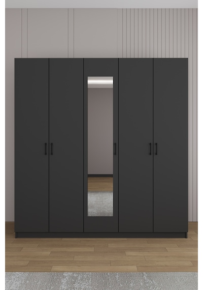 Yatak Odası Takımı 5 Parça %100 Mdf Gardırop Şifonyer Makyaj Masası Komodin Ytk02 Antrasit