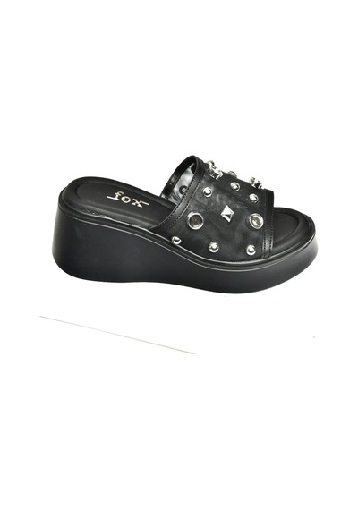 Fox Shoes U973622009 Siyah Kalın Tabanlı Kadın Terlik Siyah-suni Deri Siyah