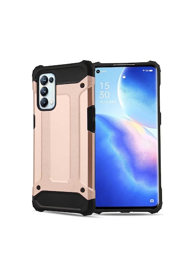 Noktaks - Oppo Reno 5 Pro 5g Uyumlu - Kılıf Çift Katman Zırh Tank Crash Military Kapak - Rose Gold