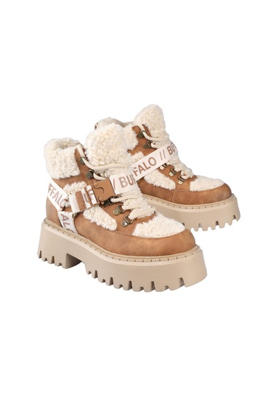 Bot Kadın 1622594 Buffalo Aspen Com Mıd Warm - Vegan Nubuck/fur - Beige/cognac Çok Renkli