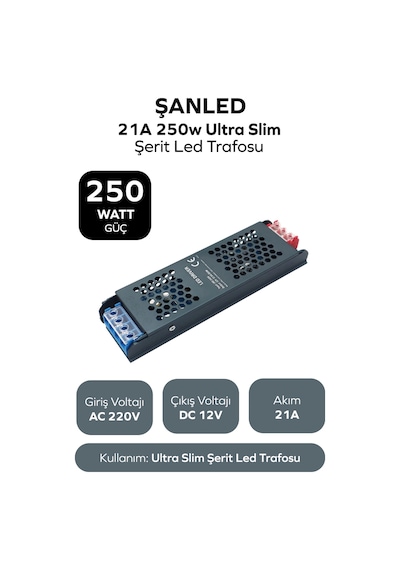 250w 21a Ultra Slim Şerit Led Trafosu 21 Amper