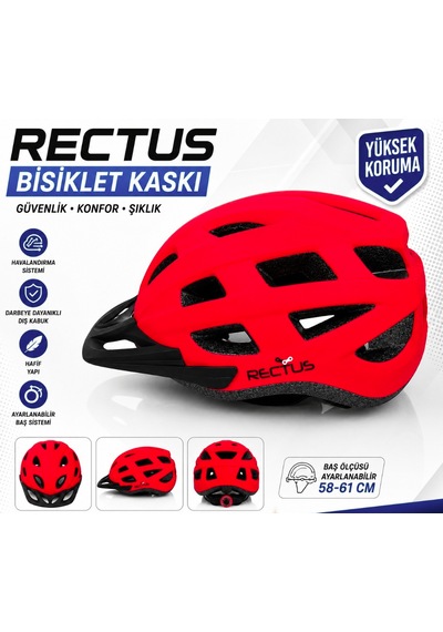 Bisiklet Kaskı Y-48 Kırmızı Yetişkin Vizörlü Led Işıklı Beden 58/61