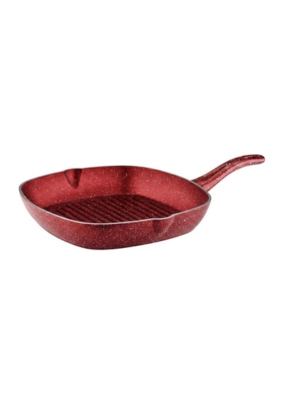 28 Cm Granit Izgara Tavası - Kırmızı Kırmızı