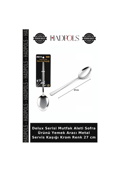 Delux Serisi Mutfak Aleti Sofra Ürünü Yemek Aracı Metal Servis Kaşığı Krom Renk 27 Cm