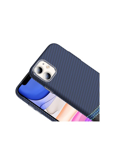 Apple Uyumlu iPhone 11 Kılıf M-safe Şarj Özellikli Karbon Fiber Görünümlü Gros Kılıf Siyah-lacivert