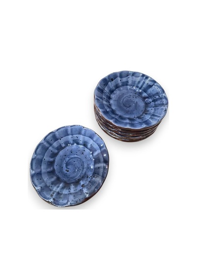 6 Lı Seramik Çay Tabak, Lacivert Çay Tabağı Çap:10cm Karışık