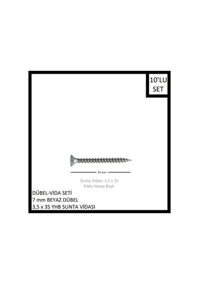Dübel-vida Seti, Beyaz Dübel 7 Mm, 3,5x35 Yhb Sunta Vidası, 10 Adet