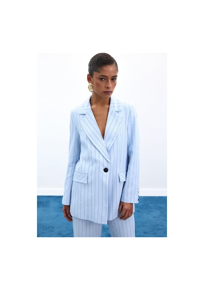 Sateen Rina Çizgili Ceket - Bebe Mavi-136933 Bebe Mavi