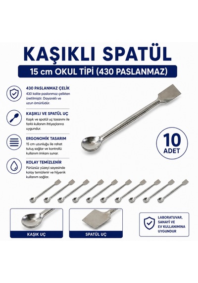 Kaşıklı Spatül 15 Cm Okul Tipi 430 Paslanmaz 10 Adet