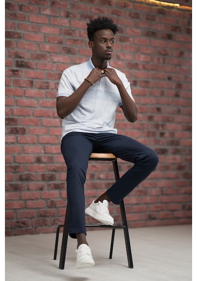 Advante Regular Fit Likralı Çizgili Polo Yaka T-shirt Mavi