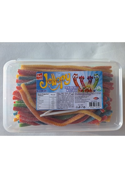 Jellopy Licorice Borucuk Ekşi Şeker Dolgulu Mix Çubuk Jelibon 160 Adet