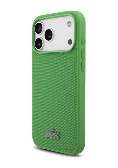 Apple Uyumlu iPhone 18 Pro Max Kılıf Lacoste Lisanslı M-safe Uyumlu Pu Pike Desenli Metal Logolu Kapak Yeşil
