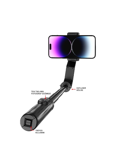 Gimbal Sabitleyici Ve Tripod Bluetooth Kumandalı 9 Renk Led Işıklı Selfie Çubuğu Mt6703