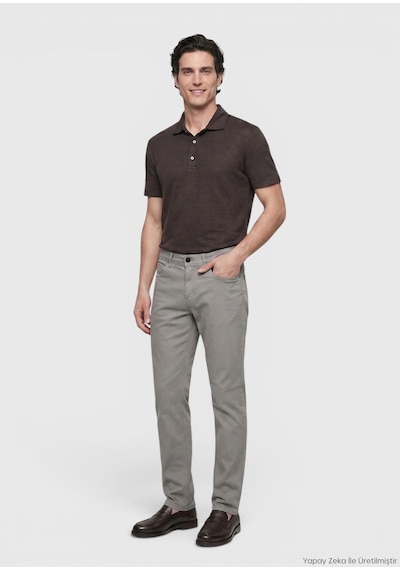 Ramsey Gri Dokuma Slim Fit Casual Pamuk Karışımlı Pantolon